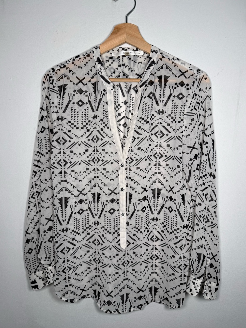 fun 2 fun Black & White Geometric Print Button-Down Blouse